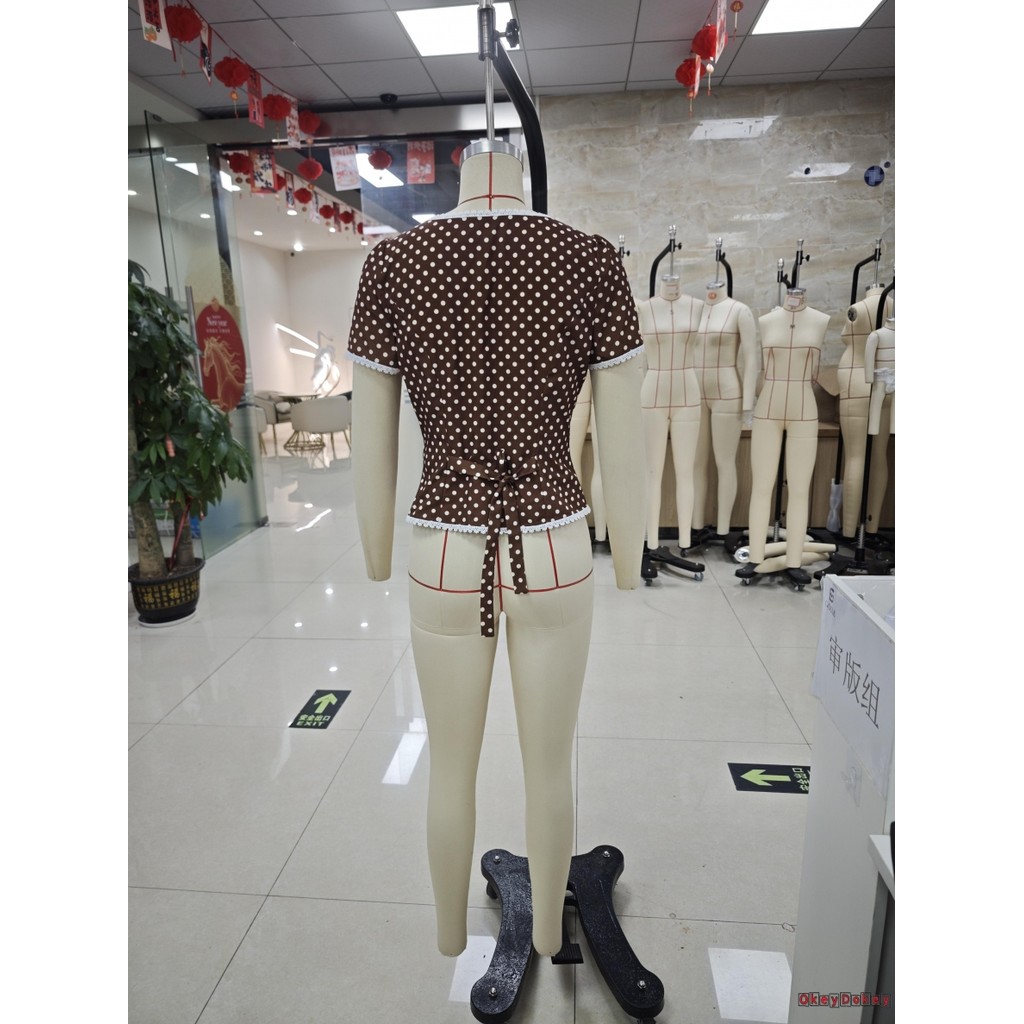 OKDK-Nữ Chấm Bi Cổ Vuông Tay Ngắn Nút Áo Sơ Mi Mùa Hè Top