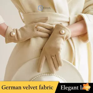 Găng Tay Da Lộn Chống Gió Với Hạt Ngọc Trái Than, Phù Hợp Cho Việc Đi Xe Đạp Và Sử Dụng Màn Hình Cảm Ứng