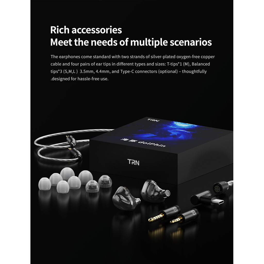 TRN Dolphin 10mm Mạch từ kép Trình điều khiển động Hifi Tai nghe nhét tai IEM Thiết kế khoang kim loại lỏng Tai nghe có dây