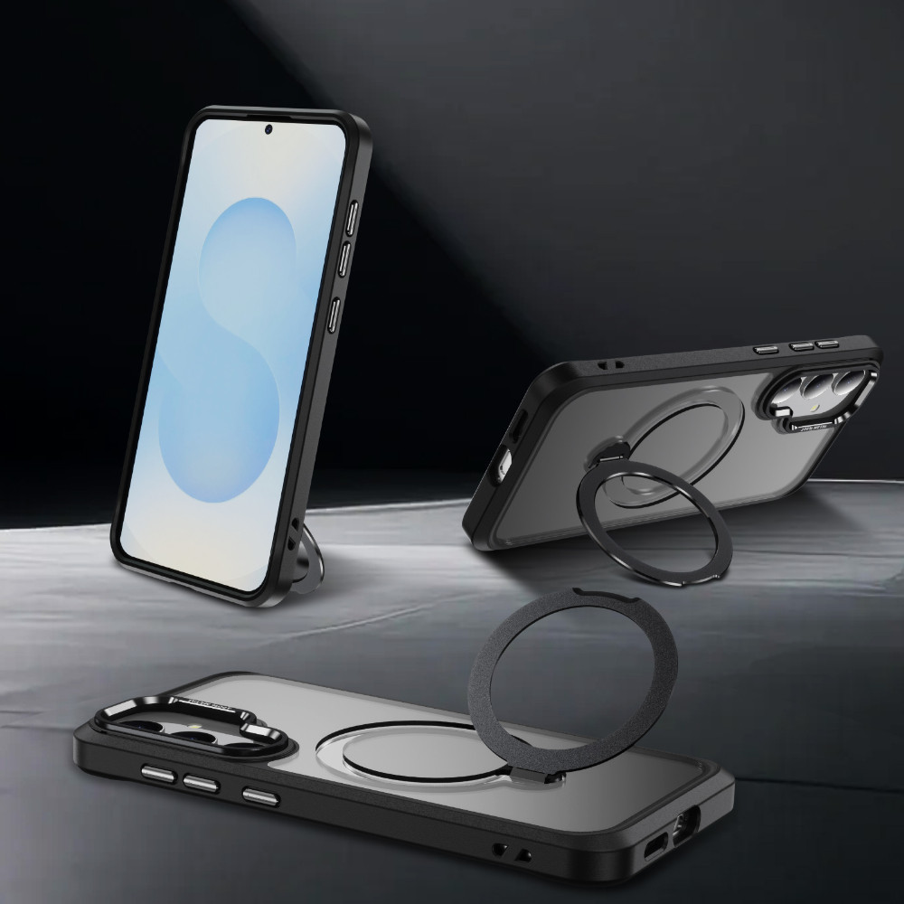 Ốp điện thoại giá đỡ xoay từ tính PC + TPU cho Samsung Galaxy S26 S25 S24 S23 Plus Ultra Skin Feel Transparent Backplane Vỏ thời trang chống rơi vân tay