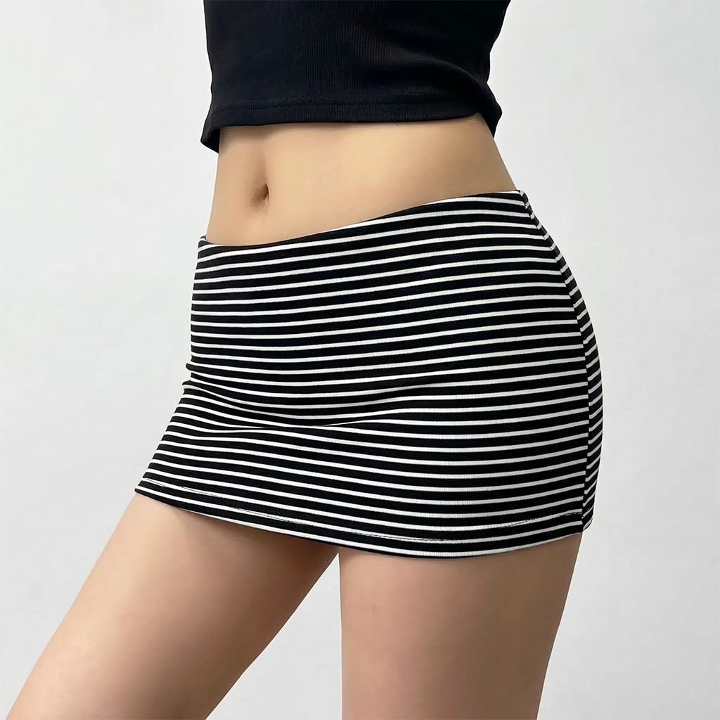 Chân Váy Nữ Cạp Trễ Kẻ Sọc Lưng Thun  Phong Cách Y2K Cá Tính C923