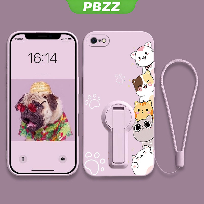 Ốp lưng cho iPhone 5s, iPhone 5, iPhone 6, iPhone 6s, iPhone 6 plus, vỏ điện thoại, ốp mềm silicone lỏng chống sốc, thiết kế mới, thẩm mỹ, hình mèo hoạt hình với giá đỡ YTXZDZMM01