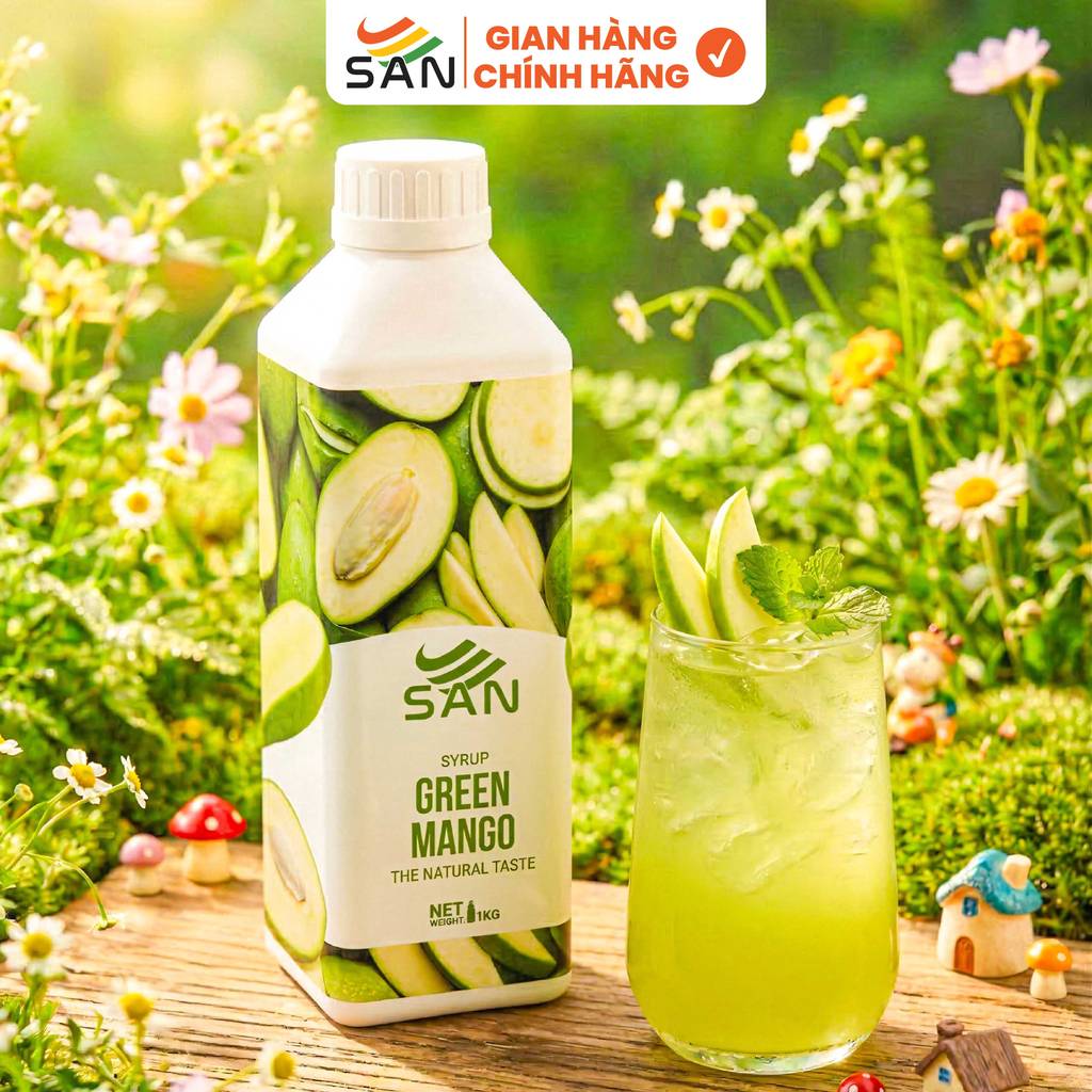 Syrup/siro XOÀI NON SAN Chai 1Kg, có mẫu thử 100ml, tặng công thức pha chế, hương thơm