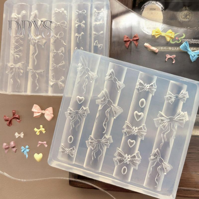 (TFT) 3D Ruy Băng Nơ Hình Khuôn Dập Stencils UV Gel Ba Lan Khuôn Nghệ Thuật Silicon Khắc Khuôn DIY Thiết Kế Móng Tay Charm Trang Trí MỚI