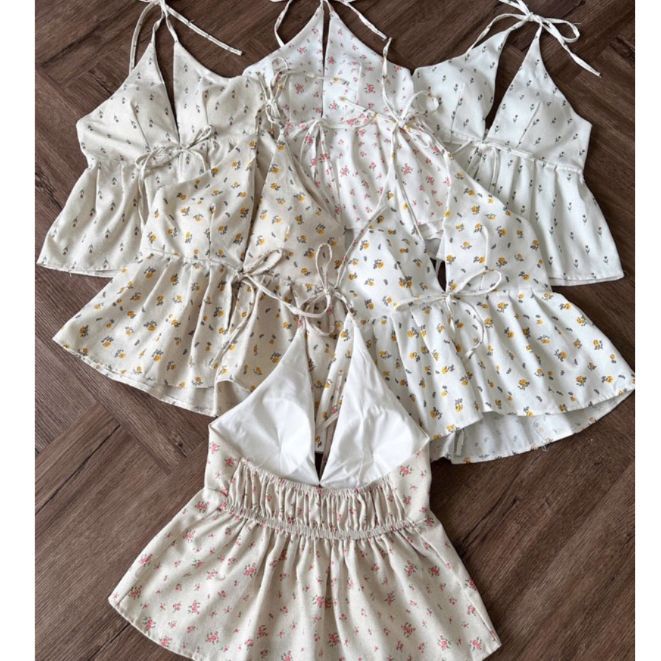 (CÓ ĐỆM) Áo Yếm Nữ Linen Hở Lưng Hoa Nhí Cột Dây đi biển mùa hè vintage m66005 - Sam Botique