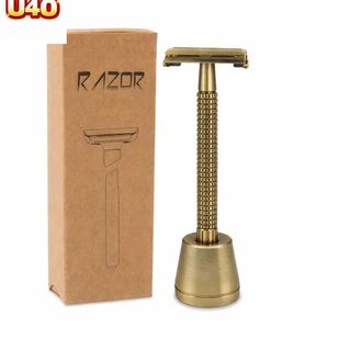 Dao cạo râu cổ điển dành cho nam bằng đồng thau mở nắp cánh bướm - Tặng 1 lưỡi