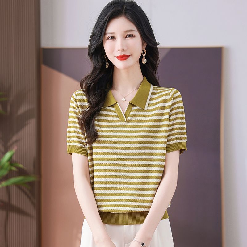Mẹ mặc áo thun sọc tencel thoáng khí, phong cách mới và ôm dáng, thời trang mùa hè