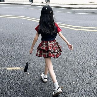 Bộ đồ bé gái áo thun + chân váy xếp ly caro - phong cách học viện dễ thương mùa hè
