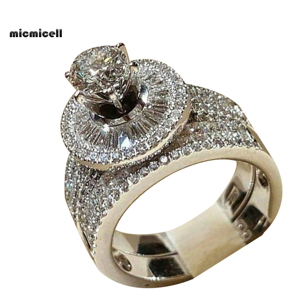 Một Bộ 2 Chiếc Nhẫn Đính Hôn Phong Cách Thời Trang Với đá Nhân Tạo Cubic Zirconia