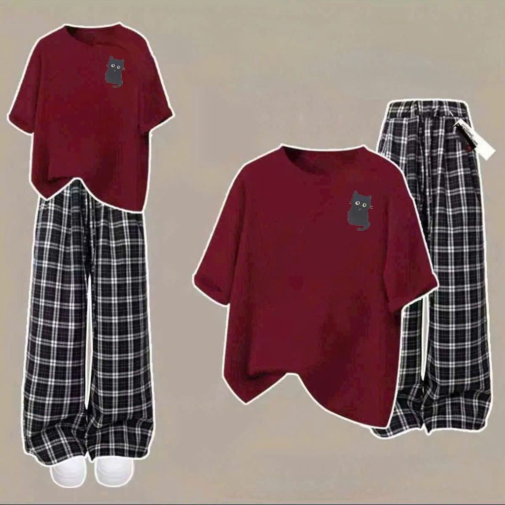 Trang phục nữ dáng dài kẻ caro đen họa tiết cú - thoitrangthubio, phong cách thời trang ấn tượng