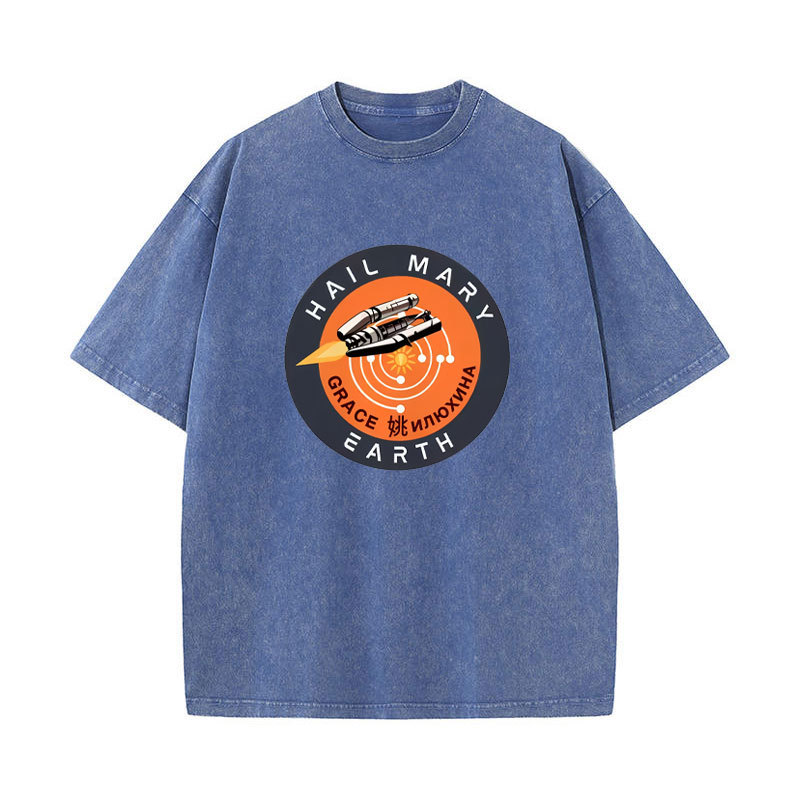 Bông tai kẹp áo thun cotton tay ngắn dự án Hail Mary Space Mission, phù hợpwear cho ngày thường với thiết kế vintage và Y2K