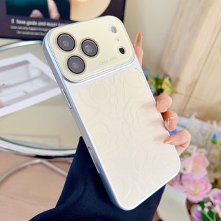 Phim bảo vệ ống kính Vỏ điện thoại mạ điện bằng da hoa Camellia cho iPhone 17Promax 17Pro Air 14 15 16 Pro Max Vỏ điện thoại di động nữ chống sốc