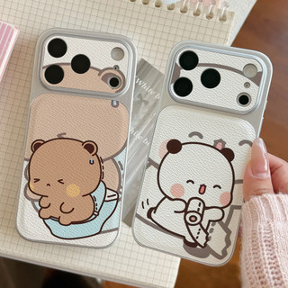 Ốp điện thoại hoạt hình Potty Time Happy Yier Bubu cho iPhone 17 / 16 / Pro Max / 15Plus / 14 / 13 / 12 / 11 / Kết cấu da phủ kim loại Vỏ bảo vệ chống sốc và chống rơi