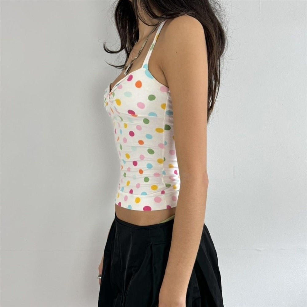 Áo Vest Dây Đeo HOBBYIN, Áo Vest Nữ Cổ Treo Dopamine, Thời Trang Slim Fit Đầy Màu Sắc Chấm Bi Ngắn Top Mùa Hè