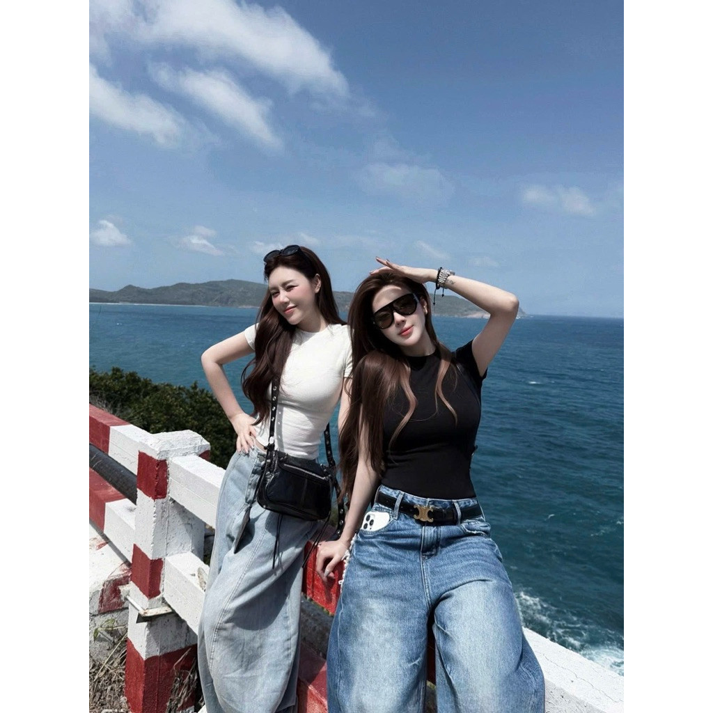 TH001- Áo thun cổ tròn dáng ôm tay cộc độn vai TL.Online Shop ❤️freeship