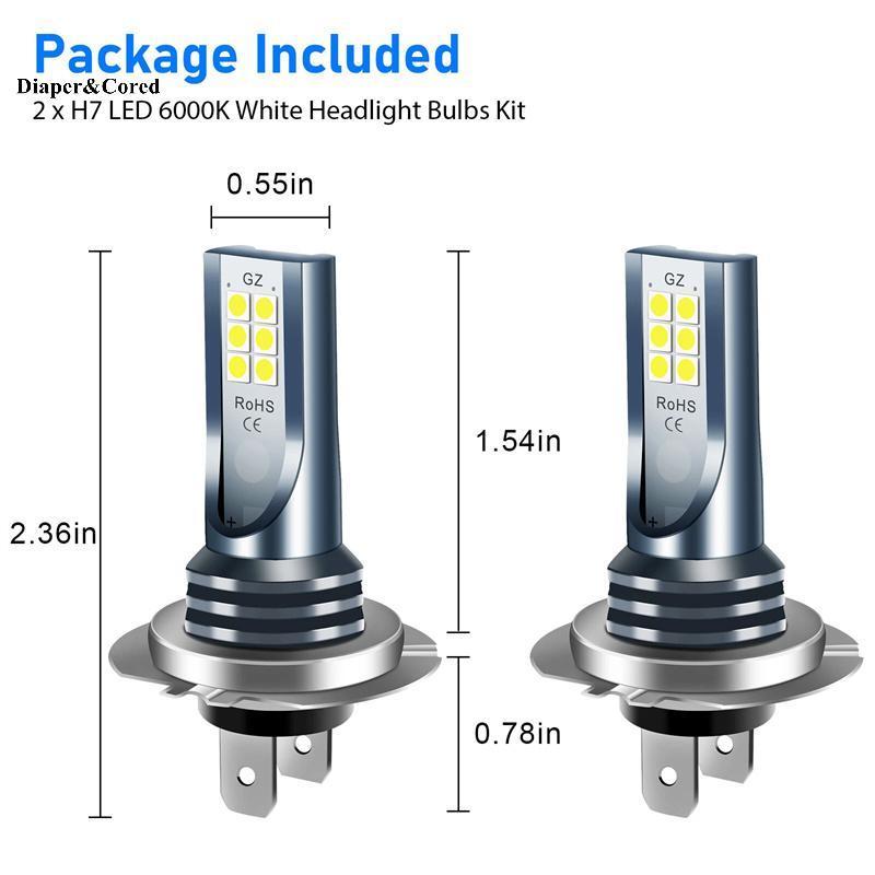DIAPER & CORED 2 Chiếc H7 Bóng Đèn Pha LED Bộ Đèn Sương Mù Ô Tô 110W Siêu Sáng Chùm Thấp 6000K Chống Thấm Nước Siêu Sáng Cho Xe Phụ Kiện YTH