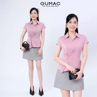 Áo kiểu nữ GUMAC cổ sơ mi vạt đắp tay liền có đính nút trang trí tà áo xòe nhẹ LAF1104