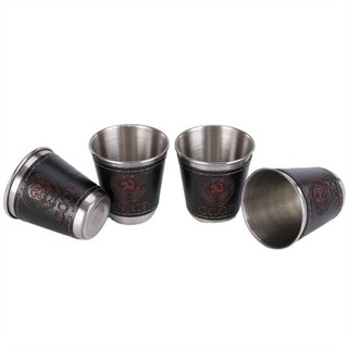 Bộ 4 cốc inox bọc da dung tích 70ml kèm bao da tiện lợi Cốc rượu inox،Nhẹ, bền, không vỡ، Cách nhiệt tốt