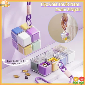 Hộp Chia Thuốc Nam Châm 8 Ngăn【Dây Đeo】- Chống Ẩm, Kín Khí, Nhỏ Gọn, Tiện Mang Theo Du Lịch