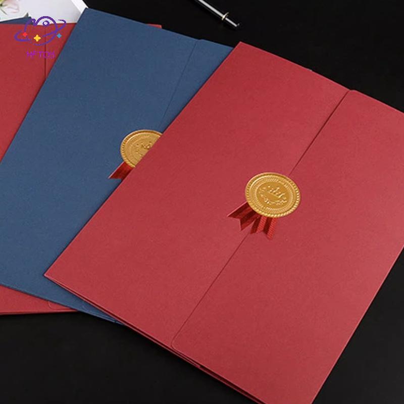 HFTOY Tốt nghiệp Giải thưởng A4 Người giữ chứng chỉ Ba trang Giấy phong bì Thư mục tài liệu Quá trình mạ vàng Vỏ văn bằng tinh tế ~