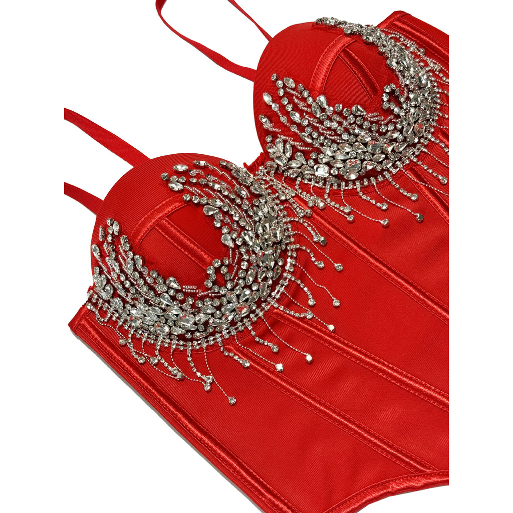 Dây xích xương cá corset kim cương nhấp nháy, slim-fit, handmade đính hạt - Phù hợp tập luyện và thời trang