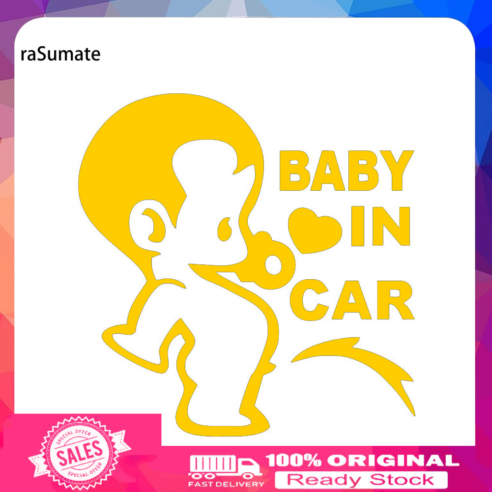 < rasumate > Phim hoạt hình Pee Baby In Car Letter Decal Nhãn dán cửa sổ xe tải
