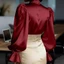 Áo kiểu nữ có cổ Satin có nút phía trước tay phồng xù loe Cuff Áo kiểu công sở thanh lịch Công sở công sở thông thường