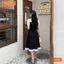 Đầm thiết kế BEMINE cổ sơ mi dáng chữ A phối xô ren đục lỗ phù hợp đi làm, đi chơi-B489