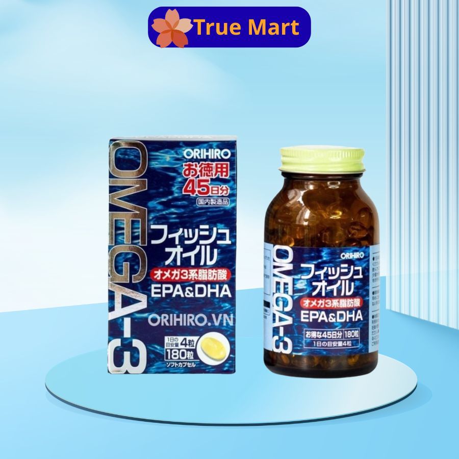 Dầu Cá Orihiro fish oil, Omega 3 EPA & DHA Orihiro Nhật Bản Hộp 180 Viên Thông Minh, Mắt Sáng