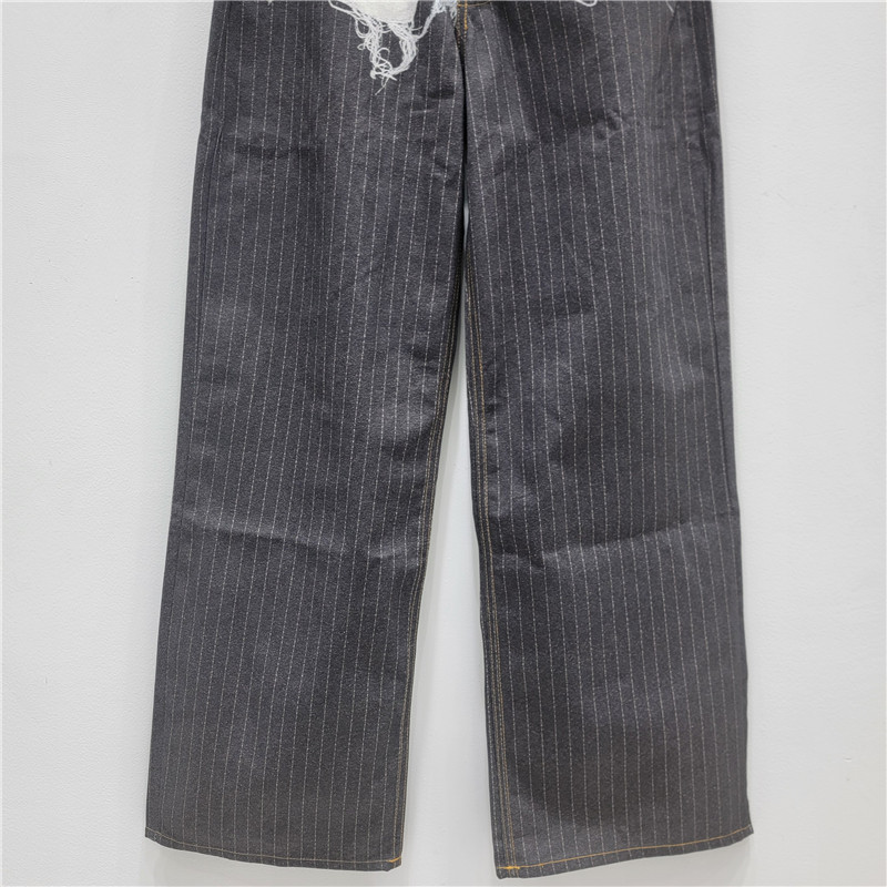 Màu xám - Blocking túi in sọc giả jeans nữ ống rộng thoải mái cho ngày thường