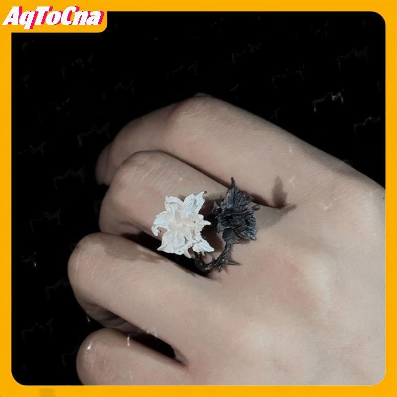 AqToCna Nhẫn Trắng Mandala Elegante cho Nữ - Phong Cáchpunk Kim Loại Thời Trang