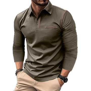 Áo thun nam Xuân Thu Quần áo nam Plus Size Áo thun polo dài tay thông thường Ve áo thun polo áo thun polo Áo thun thể thao