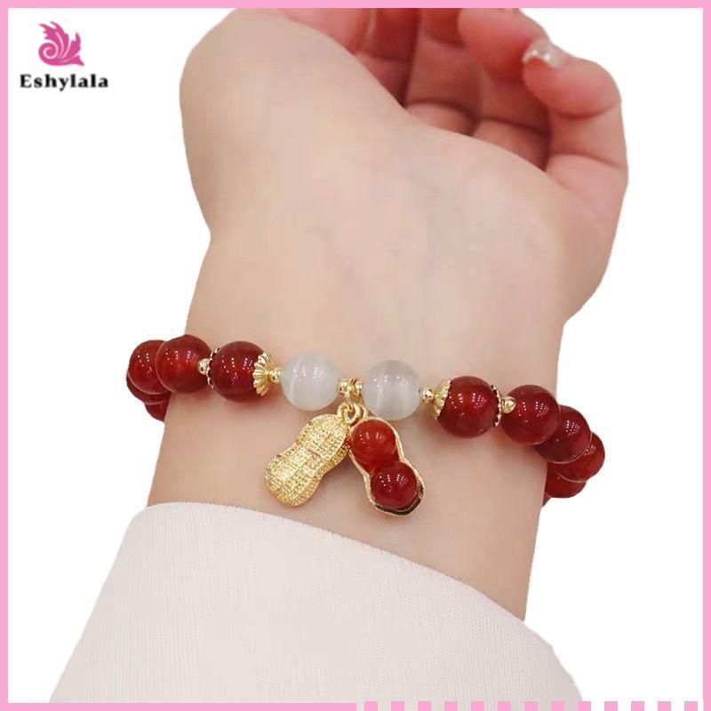 Vòng tay may mắn năm mới Hạt đỏ Đậu phộng Charm Lắc tay Trang sức phong cách Trung Quốc [MỚI]