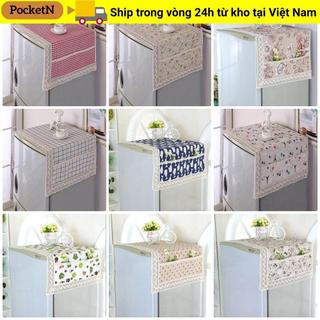 POCKETN 1 Tấm Che Bụi Tủ Lạnh, Có Túi Bảo Quản Vải Tủ Lạnh 55x120cm, Khăn Máy Giặt Vải Lanh Cotton Chống Bụi