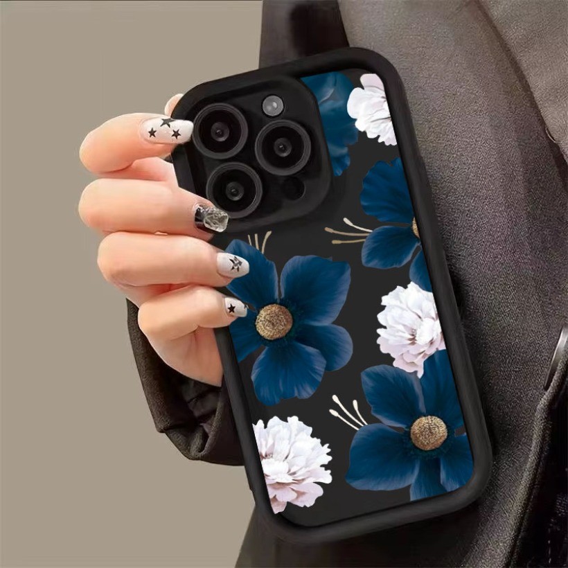 Tương thích với OPPO A18 A38 A58 A78 A79 A98 A57 A77 A77S Ốp Điện Thoại Nghệ Thuật Hoa Màu Đen Đồ Họa Silicon Mềm