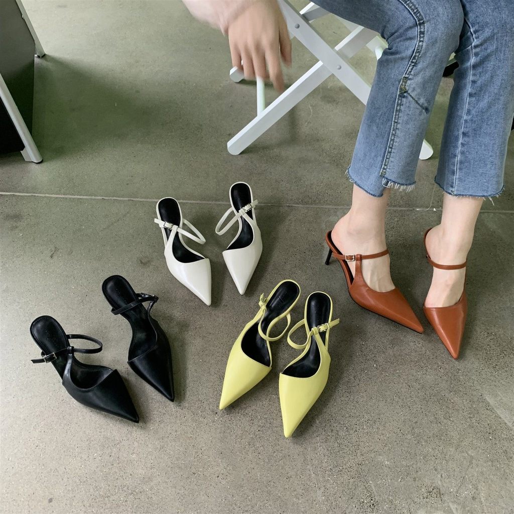 Dép xỏ ngón TT Nữ Dây đeo phẳng Giày sandal gót cao Tính khí phù hợp
