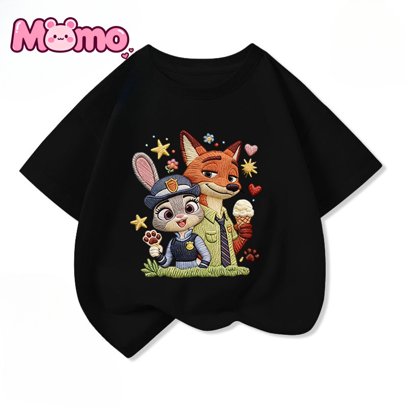 Zootopia Họa Tiết Hoạt Hình In Hình Bé Trai Và Bé Gái Cùng Phong Cách Thời Trang Tay Ngắn Cổ Tròn Trẻ Em Top