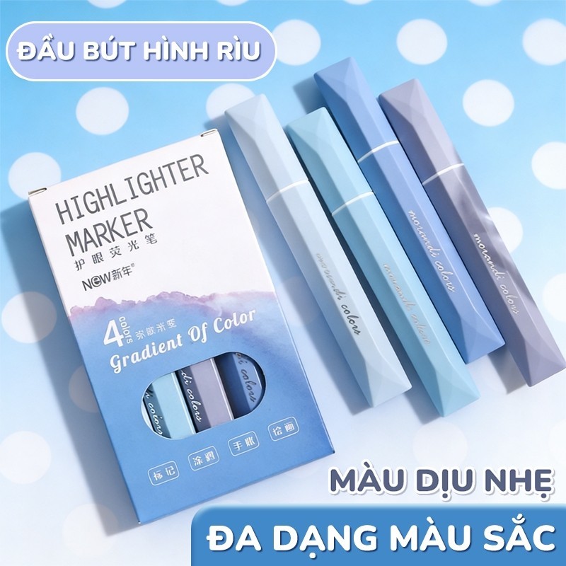 Bút highlight dạ quang pastel gradual - Hộp 4 bút đánh dấu chất lượng cao giúp học sinh sắp xếp bài vở khoa học