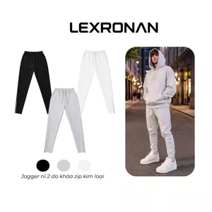 Quần Jogger Trơn Nam LEXRONAN Khóa Zip – Jogger Nỉ 2 Da Form Fit, Co Giãn, Mặc Mát, Dễ Phối Đồ #JGR01