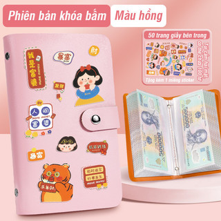 Sổ tiết kiệm đựng tiền kèm sticker - Sổ tay chi tiêu 100 ngày A6 màu pastel dễ thương, phong cách phú bà quyến rũ