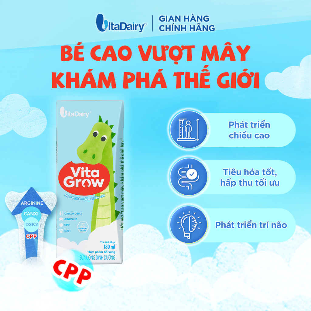 [COMBO 2 THÙNG 110ml+180ml] Sữa uống dinh dưỡng Vitagrow cải tiến - Bổ sung năng lượng, Thơm ngon dễ uống
