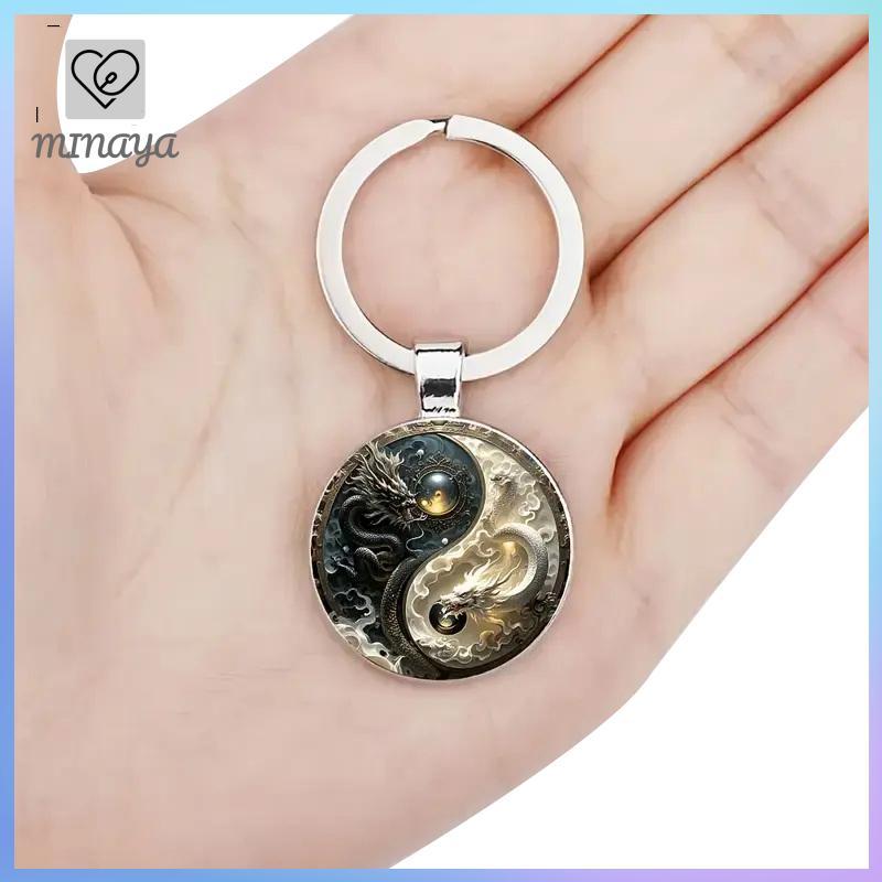 [MINAYA] Móc khóa rồng Âm Dương - Mặt dây chuyền hợp kim thời trang, Thiết kế rồng trắng và trắng, Hoàn hảo cho túi xách, Bapas và quà tặng độc đáo VN