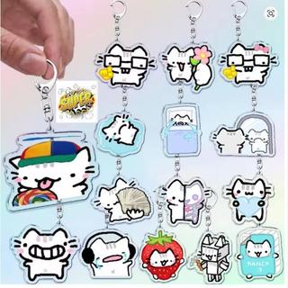 Móc khoá Mèo Dễ Thương Hoạt Hình Móc Khóa Cho Phụ Kiện Túi Ngộ nghĩnh Meme Kawaii Dâu Mèo Con Móc Khóa Nhẫn Trang Sức