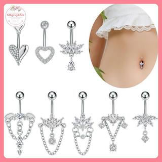 Sản phẩm nhẫn bụng nút pha lê thời trang zircon hình trái tim, phù hợp với nữ và bé gái, thiết kế xuyên inox đẹp mắt