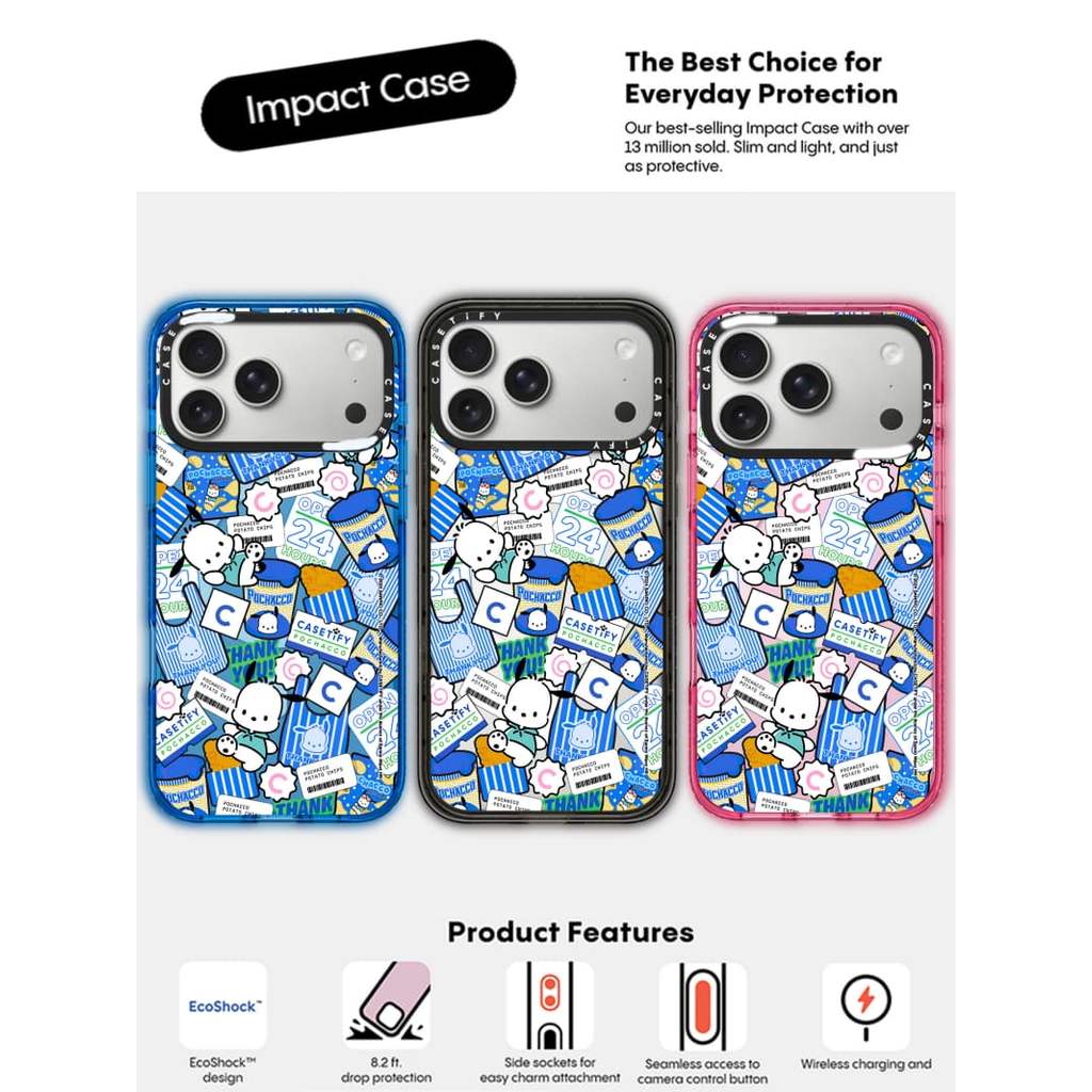 CASECASE X Pochacco Sticker Case Black / Sky Blue / Pink Fizz Candy Collection Màu sắc trong suốt cứng hút từ tính Vỏ tác động cho Apple IPhone 13 14 15 16 17Pro Max Plus Có hộp
