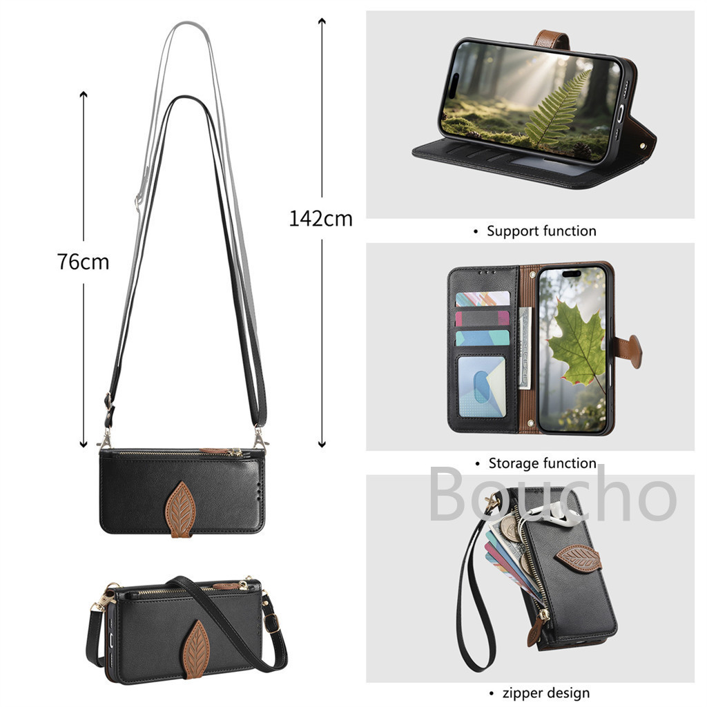 Cho MOTO Edge 70 60 50 Pro Fusion Moto G 5G 2026 5G Ví Điện Thoại Lá Hoa Dây Kéo Thời Trang Cao Cấp Flip Shatterproof Dây Đeo Dài