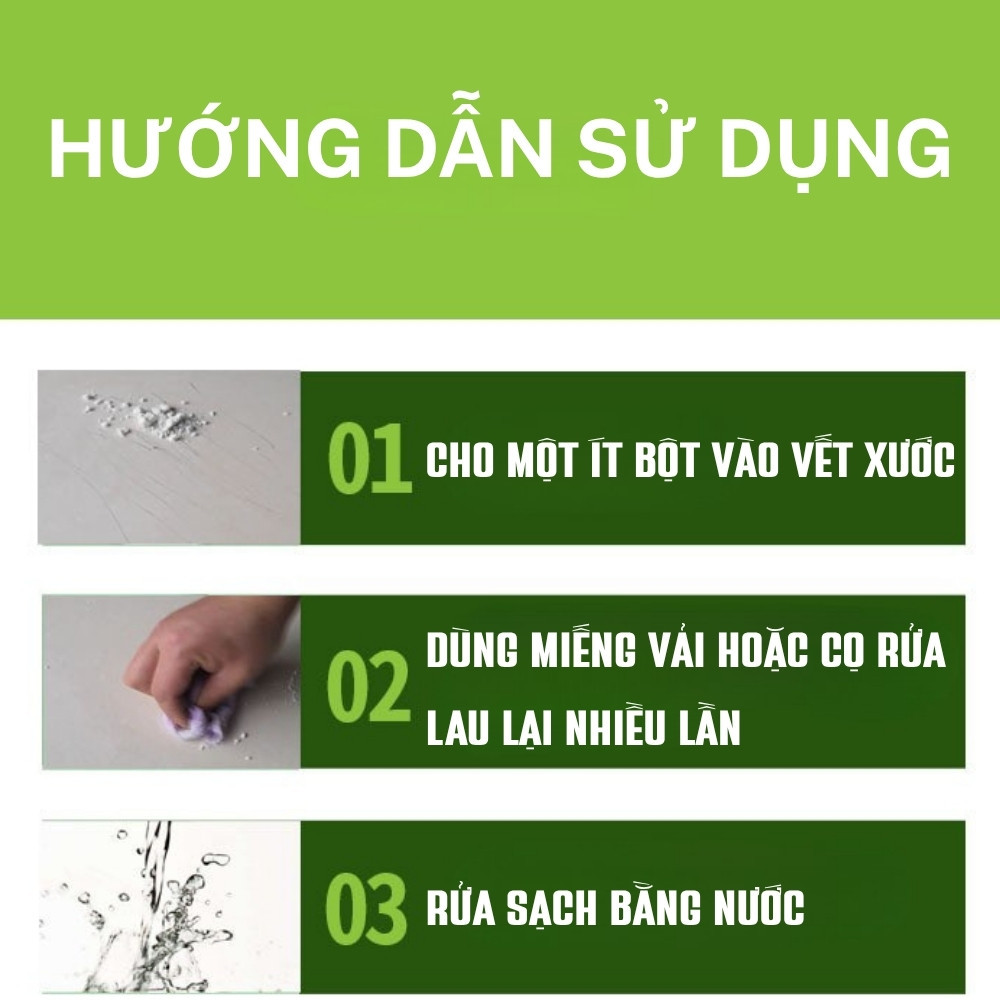 【COD】Bột tẩy mạnh, loại bỏ hiệu quả các vết ố vàng và trầy xước trên bề mặt gạch, đảm bảo an toàn, không gây kích ứng da