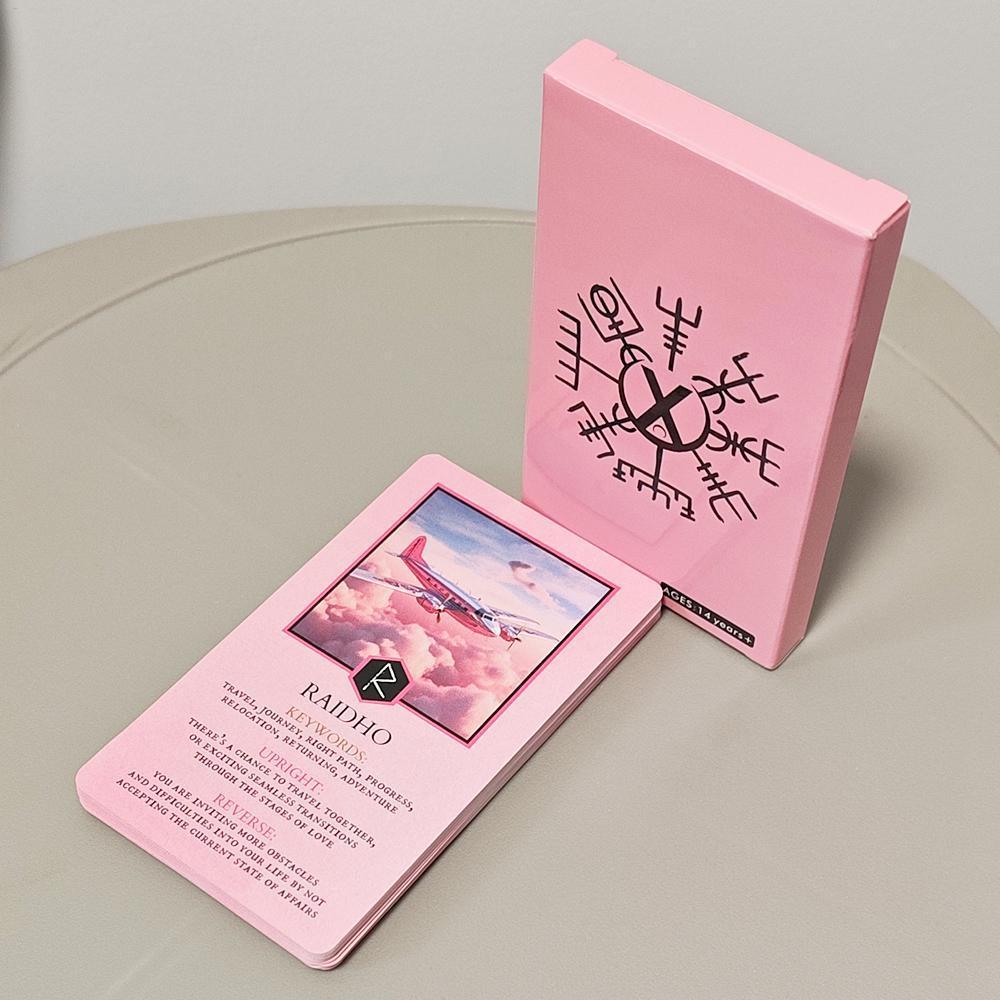 Love Runes Deck Pink Oracle Cards để hướng dẫn mối quan hệ & bói toán 10.3 X 6cm Elder Futhark Rune Ý nghĩa saixit2vn