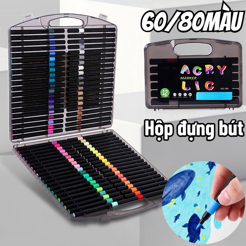Bộ Bút Dạ Acrylic đầu Mềm,có Thể Giặt được,60/80Màu,Hộp đựng Bút,dùng Cho đồ Thủ Công Và Dụng Cụ Vẽ Tranh