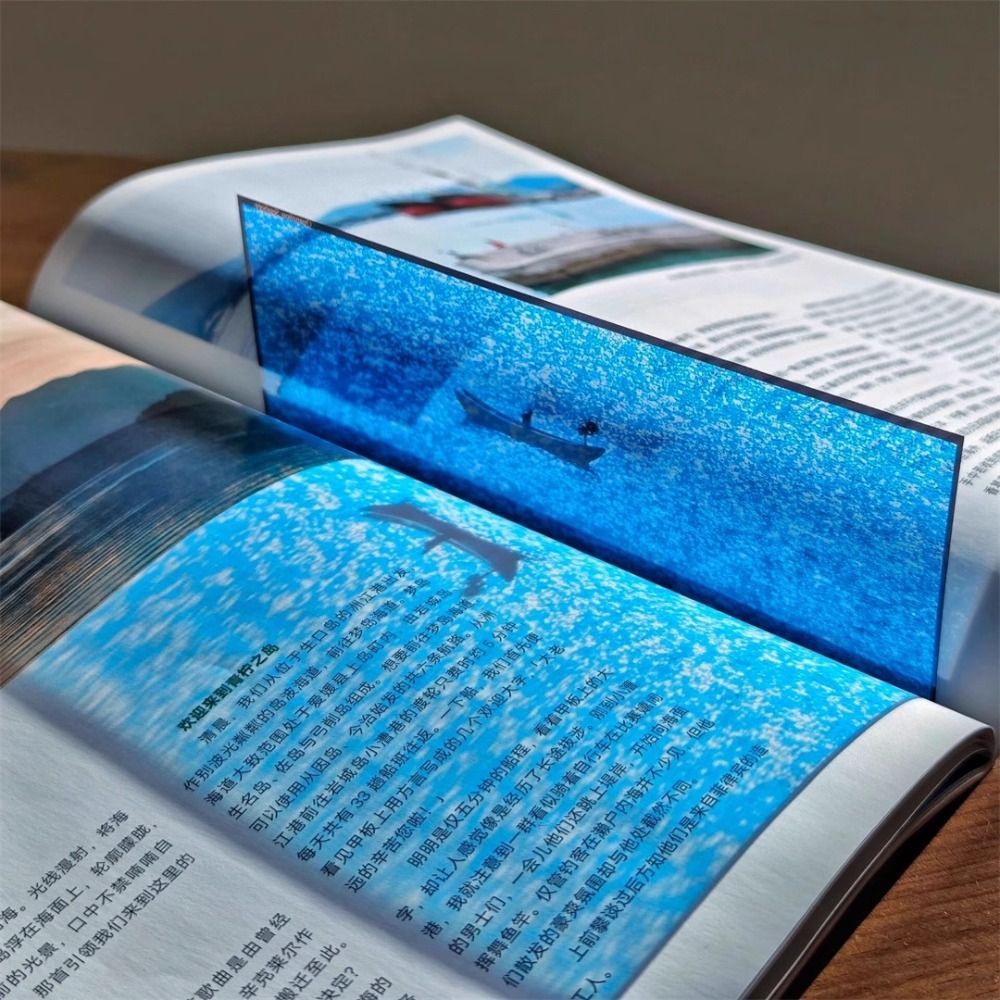 HIGHVIEWLS Dấu trang đại dương, Kẹp trang sách chủ đề đại dương trong suốt bằng acrylic, Sóng sáng tạo Thuyền buồm Nghệ thuật mặt trời mọc Phim phong cảnh đại dương thẩm mỹ Phụ kiện sách đánh dấu trang acrylic